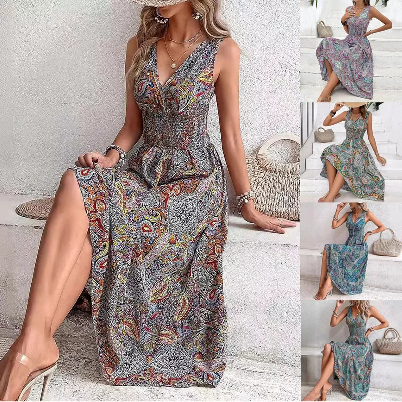 Women Floral Maxi Dress Cocktail Party Evening Summer Beach Sundress - $16.50