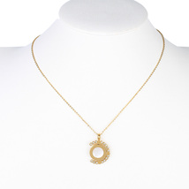 Gold Tone Swarovski Style Crystal & Faux Mother of Pearl Pendant Necklace - $27.99