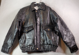 Napoline Bomber Jacket Mens Small Black Leather Pockets Long Sleeve Full... - $92.10