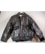 Napoline Bomber Jacket Mens Small Black Leather Pockets Long Sleeve Full... - £72.42 GBP