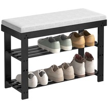 Black Bamboo Shoe Bench: 3-Tier Entryway Rack with Cushion - $1,310.85 MXN