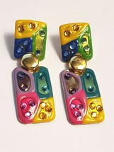 Colorful Enamel Rhinestones Drop Dangle Earrings - £13.62 GBP