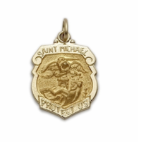 14K Gold Shield St Michael Medal Patron Of Police Officers Necklace - £284.04 GBP