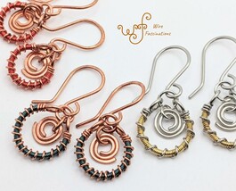 Handmade copper or stainless steel earrings: coiled hoops with spiral da... - $21.00