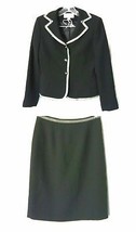 Le Suit Black Skirt &amp; Jacket Business Suit Set w/White Zig Zag Motif Sz 4P - £88.97 GBP
