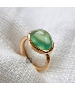 Green Jade Cabochon Cocktail Ring, 925 Silver Green Oval Anniversary Rin... - $84.14