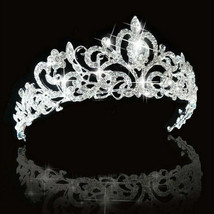 Silver Queen Princess Tiara Crown Wedding Bridal Party Prom Pageant Crys... - £16.50 GBP