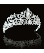 Silver Queen Princess Tiara Crown Wedding Bridal Party Prom Pageant Crys... - £16.88 GBP