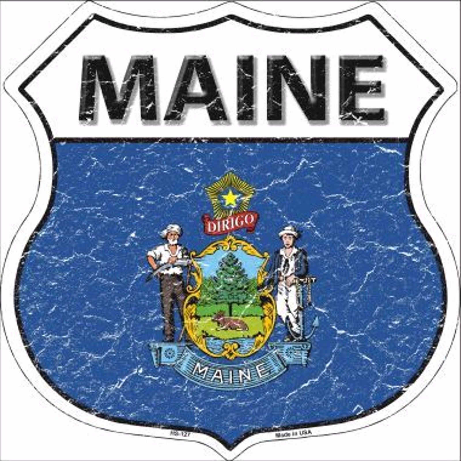 Maine State Flag Distressed 11" x 11" Novelty Highway Shield Metal Sign - $9.95