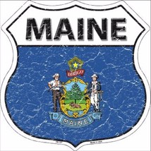 Maine State Flag Distressed 11&quot; x 11&quot; Novelty Highway Shield Metal Sign - £7.82 GBP