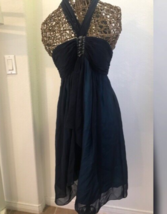 OC by OC women’s black/turquoise halter style tie neck Silk dress Size 4 - £9.33 GBP