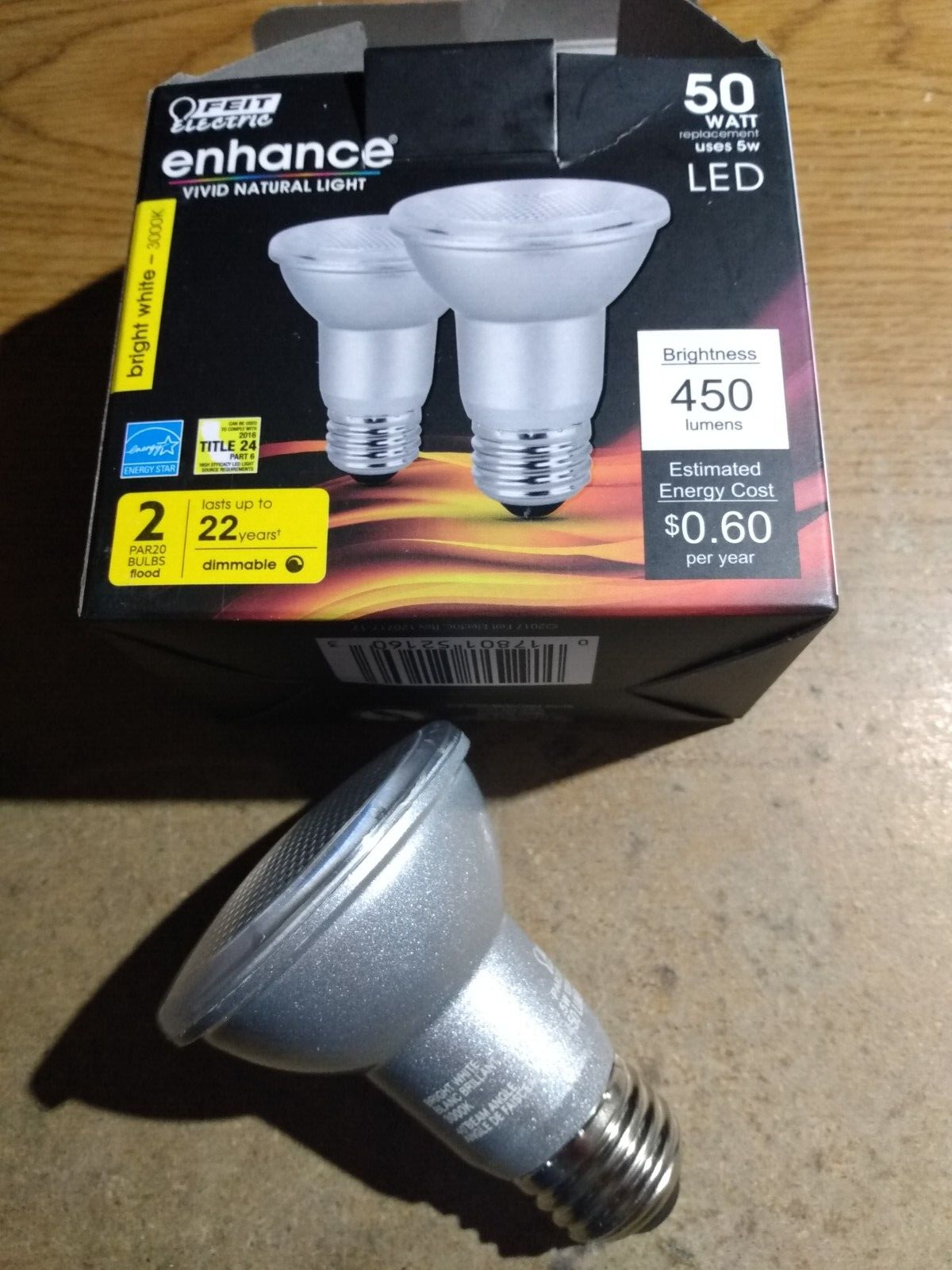1 New Feit PAR20 E26 (Medium) LED Bulb Bright White 50 Watt Eq 5W - $1.75