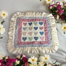 Vintage Country Handmade Hearts &amp; Lace Pillow Sham Cheater Cloth / Mock Quilt - $24.31