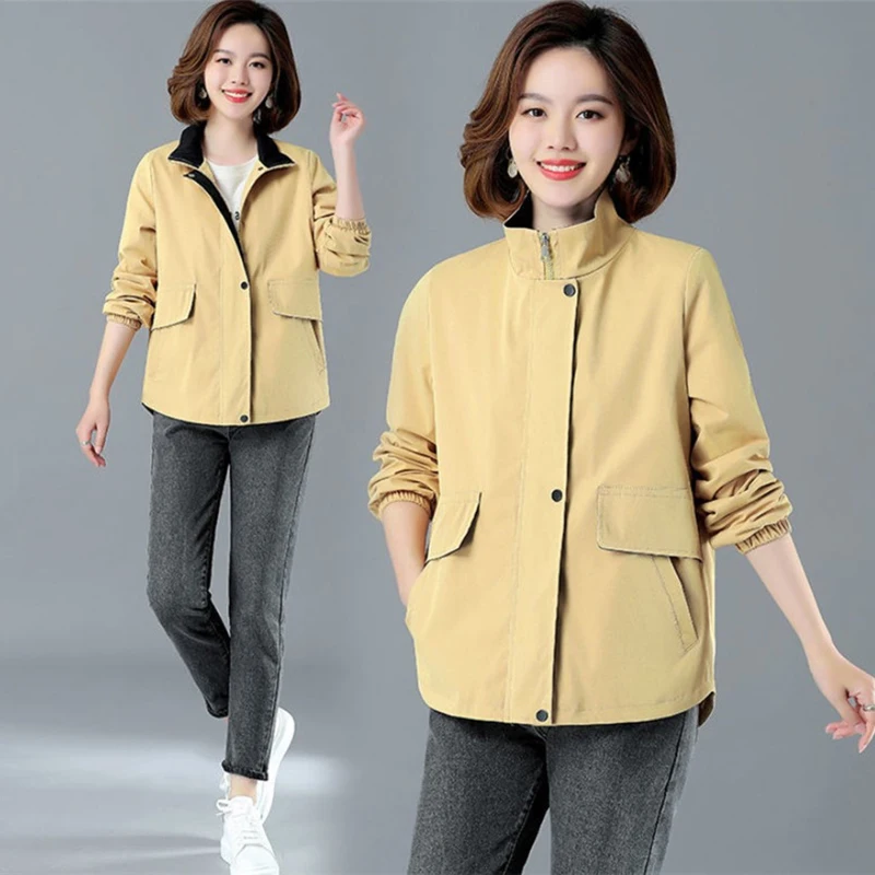 s Windbreaker  New Spring Autumn Short Jacket Korean Solid Stand Collar Loose La - £125.16 GBP