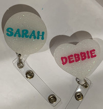 retractable badge holder Pretty Sparkly White With You Name - £7.93 GBP