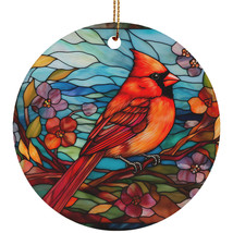 Red Cardinal Bird Vintage Ornament Colorful Stained Glass Art Wreath Xmas Gift - £11.83 GBP