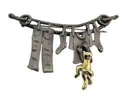 Vtg AJC Cat Kitty Hanging on Laundry Clothesline Dangling Brooch Pin 3” ... - £18.87 GBP