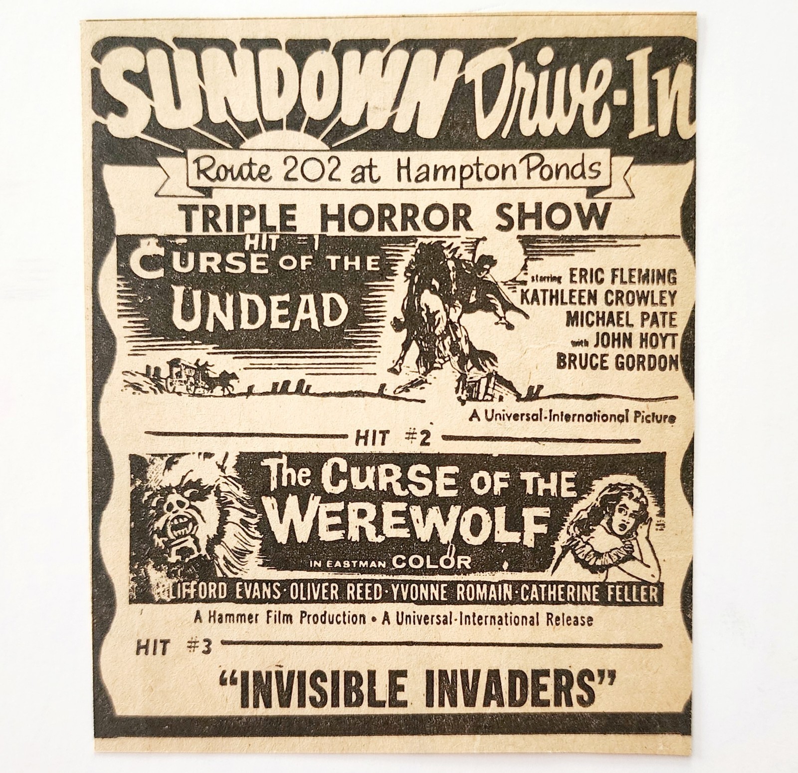 1963 Sundown Drive In Horror Movie Film Advertisement Massachusetts Were... - $29.99