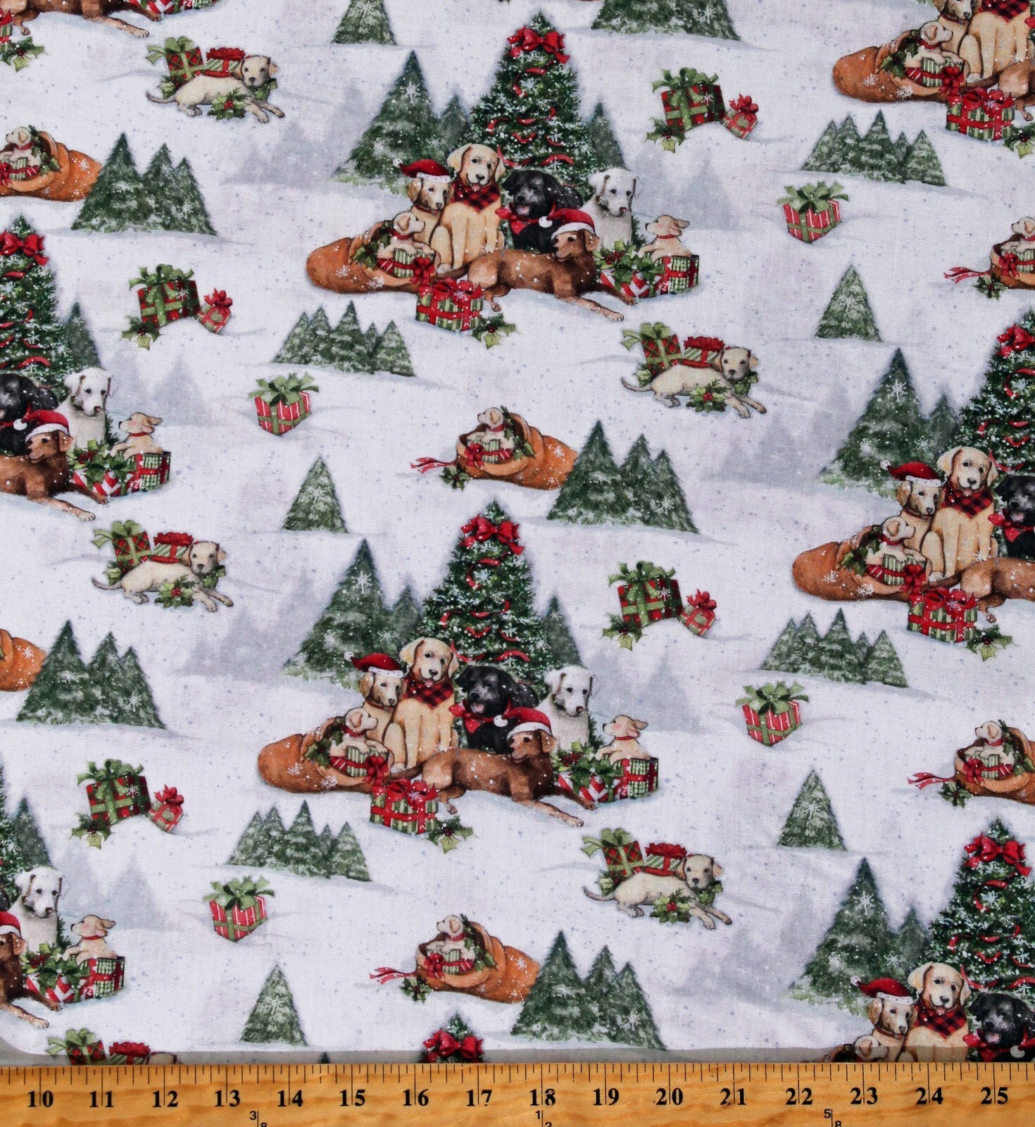 Cotton Christmas Dogs Puppies Winter Trees Gifts Fabric Print by Yard D5... - $9.95