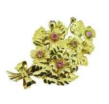 Authenticity Guarantee 
14k Yellow Gold Handmade Genuine Natural Ruby Bouquet... - £864.53 GBP