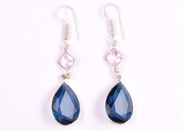 Sterling Silver London Blue Topaz Gemstone Women Handmade Dangle Drop Earrings - £39.51 GBP+