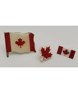 Canada Canadian Red Maple Leaf &amp; Flag Lapel Hat Vest Pin Lot of Three - €21,32 EUR