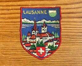 1960&#39;s LAUSANNE SWITZERLAND Travel Patch Ski Vintage Souvenir Lake Geneva - £19.93 GBP
