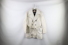 Vintage 70s Streetwear Mens 40 Distressed Belted Leather Trench Coat White USA - £105.18 GBP