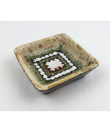 Mid century green square pottery bowl vintage trinket ring dish jewelry ... - $33.31