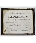 1922 antique CERTIFICATE initiation THETA NU EPSILON SOCIETY Ralph W Ric... - £70.04 GBP