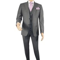 Men Suit BERLUSCONI Turkey 100% Italian Wool Super 180's 3pc Vested #Ber9 gray image 2