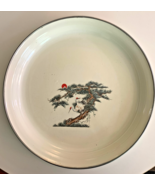 Vintage JAPANESE Enamel Ware Round PLATTER Cranes 14 x 2 in / 35 cm Sena... - $39.60