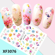 Nail Art 3D Decal Stickers pink yellow blue purple flower XF3076 - £2.56 GBP