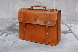 KALATING Personalized Handmade Real Leather Mens Briefcase Laptop Bag 15... - £158.27 GBP