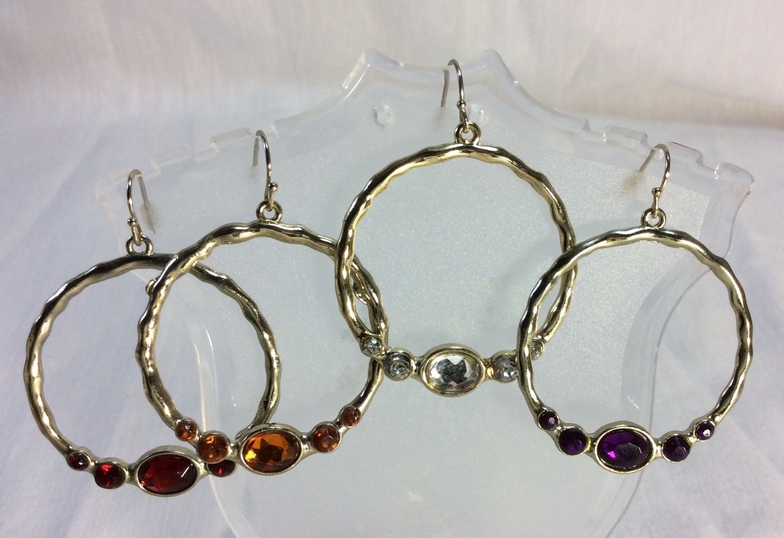Bejewelled Hoop Earrings Bundle Set of 4, Avon, Gold Tone, Different Colors. - $8.75