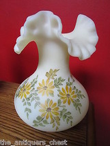 Fenton signed matter glass flower vase, hand decorated, signed by Jerri M. - £51.32 GBP