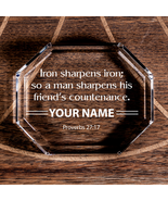 Proverbs 27:17 Iron Sharpens Iron Octagonal Crystal Paperweight Personal... - $52.24