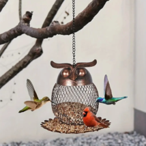 Outdoor Hanging Copper Owl Bird Feeder, Feeding Station for Garden, Patio &amp; Yard - £13.44 GBP