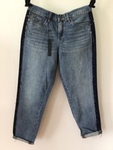 BLANKNYC Crop Girlfriend 28 Tuxedo Side Stripe 100% Cotton Blue Jeans - £31.42 GBP