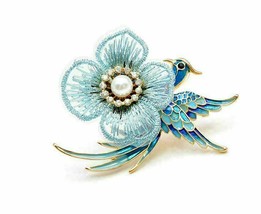 Vintage Look Gold Plated Blue Peacock Brooch Suit Coat Broach Collar Pin B480I - £14.70 GBP