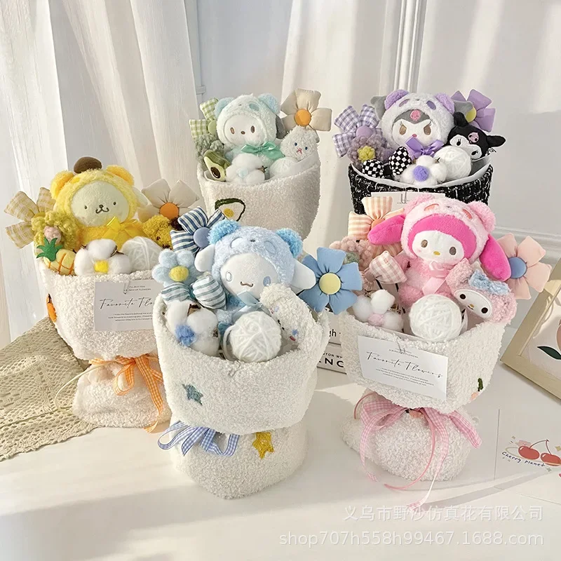 Kawaii Sanrioes Anime Melody Kuromi Cinnamoroll Plush Bouquet Home Wedding - £14.26 GBP