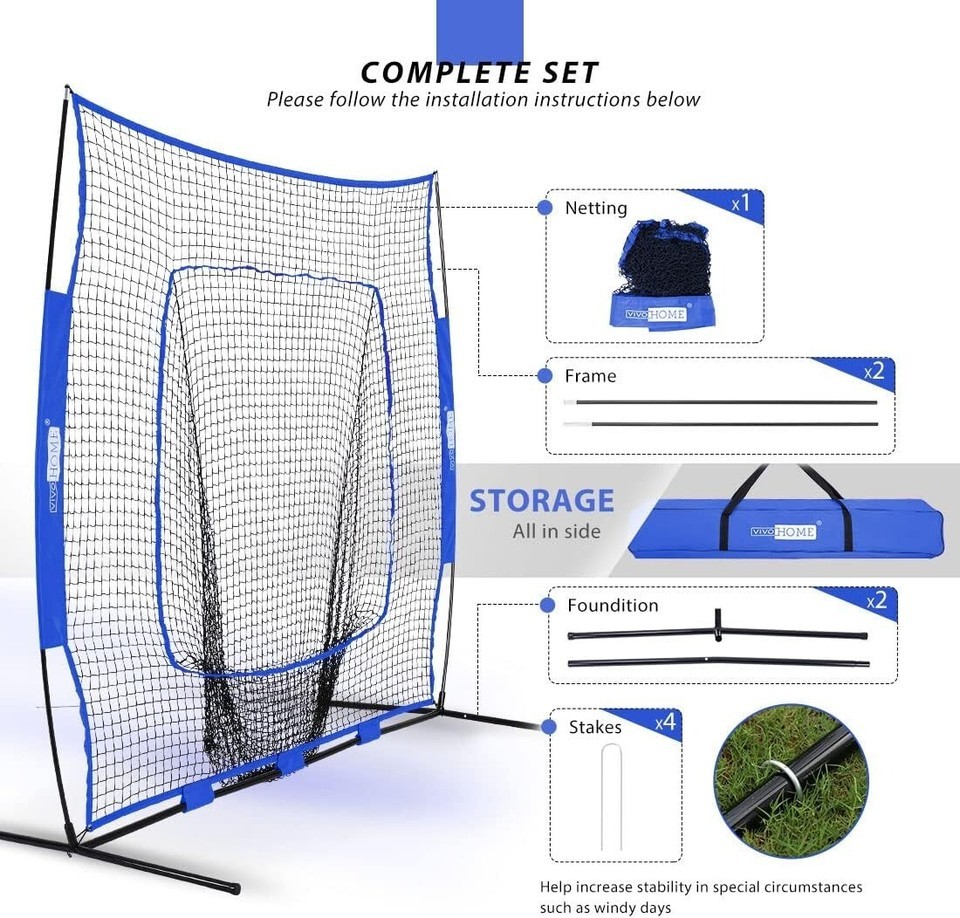Heavy-Duty 7 x 7 Ft Baseball Hitting Net with Adjustable Tee - Train Anywhere Item image 6