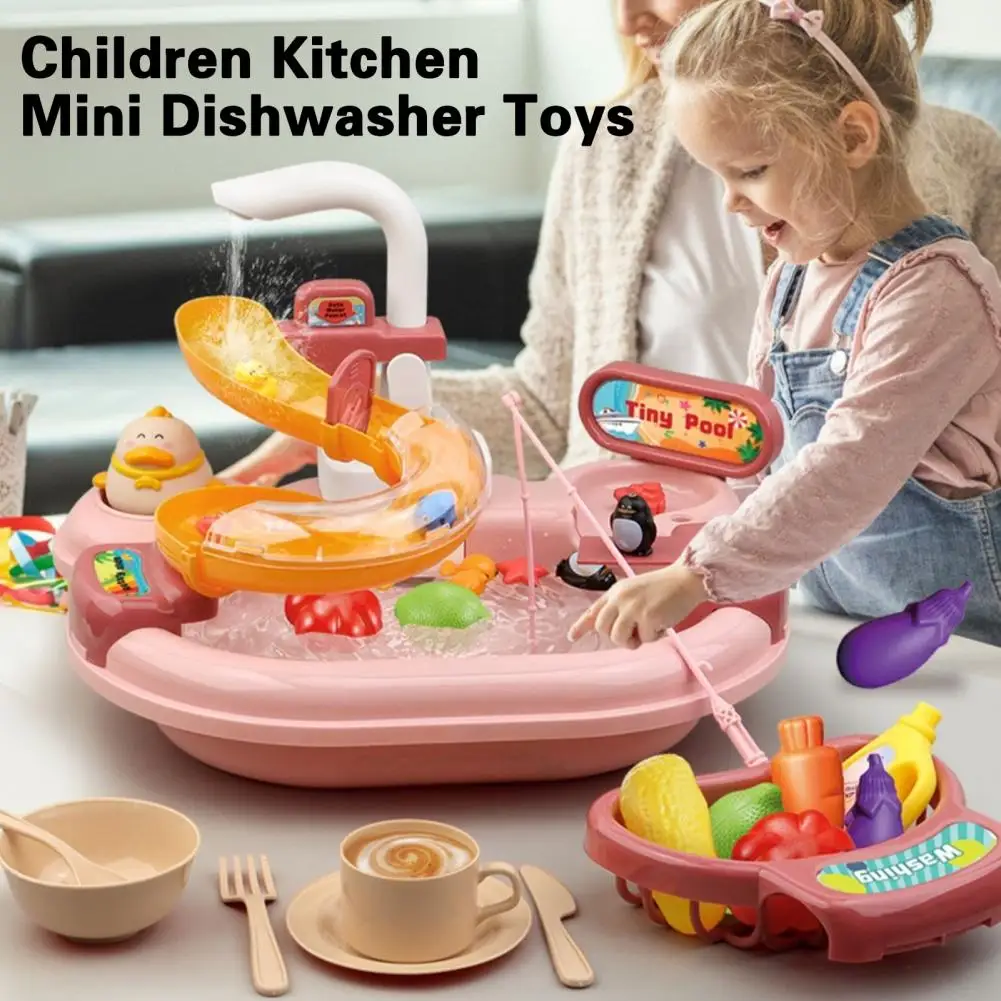 Kids Pretend Play Kitchen Simulation Electric Dishwasher Sink Toy Role Play - £22.70 GBP