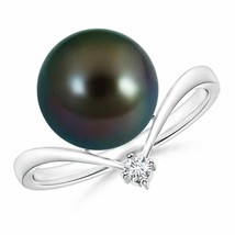ANGARA Tahitian Pearl Chevron Ring with Diamond for Women in 14K Solid Gold - £1,145.67 GBP