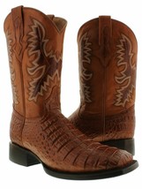Mens Cognac Cowboy Boots Crocodile Belly Pattern  Square Rodeo Botas Size 12.5 - £88.89 GBP
