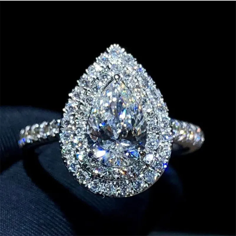 Water Drop Simulated  cz Ring 925  silver Bijou Charm Engagement Wedding... - $37.44