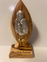 Holy Family Pewter Image set on Wood, Medium, New from Bethlehem - $13.85