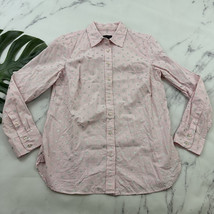 Talbots Womens Button Up Top Size S Pastel Pink Silver Polka Dot Shirt - $22.76