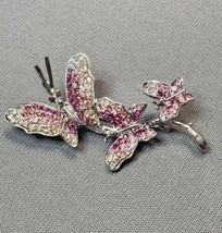 Vintage Butterfly Brooch Pink Rhinestones Butterflies Insect Silver-tone... - £15.83 GBP