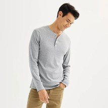 NWOT Mens Size Large Apt. 9 Gray Premier Flex Long Sleeve Soft Henley Shirt Top - £9.26 GBP